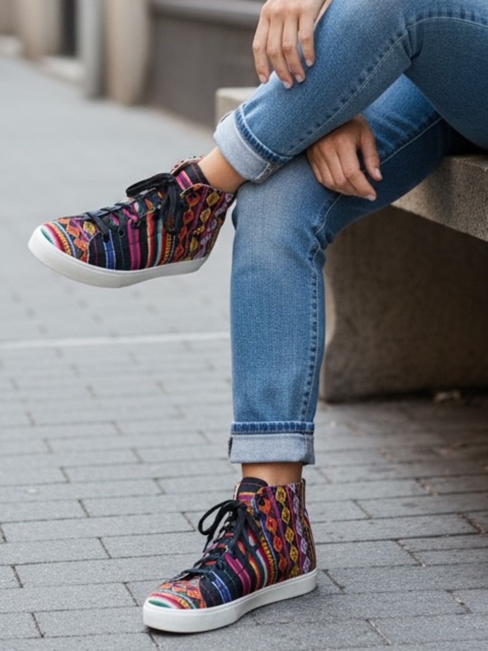 inkkas Multicolor Black Tribal Pattern Canvas High-top Sneakers 9W 7M New Unused